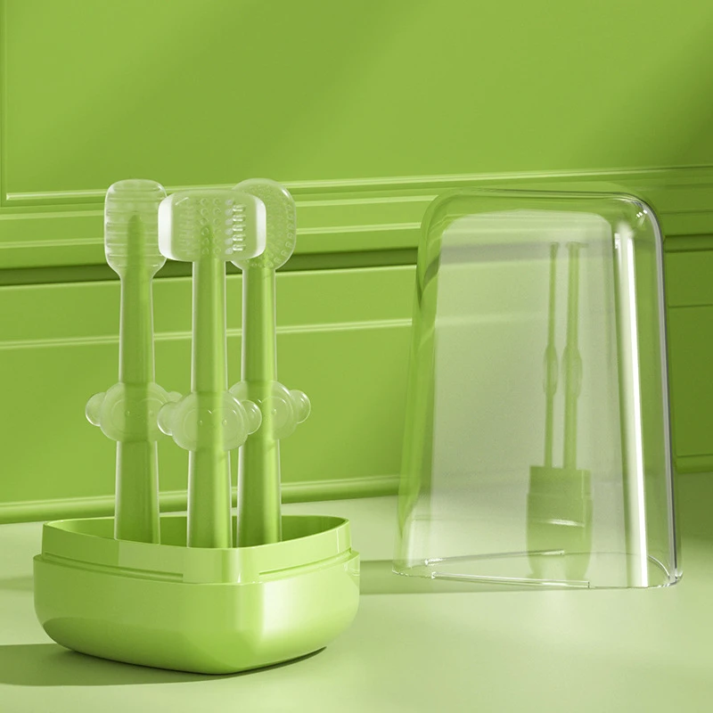 를 위해 디자인된 제품 4가지 색상 3개의 칫솔 실리콘 칫솔 10cmx5CM PP 손쉬운 그립 디자인을 위한 깨끗한 보관 컵