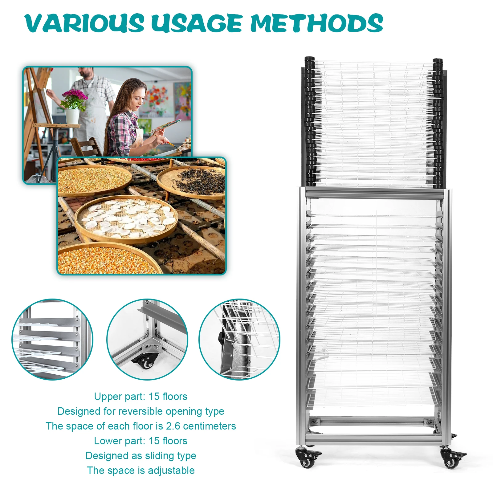 30-Layer Art Drying Rack Floor-Standing Dual-Purpose Drying Rack Large Capacity Multi-Function Storage Rack for Tool/Food/Easel