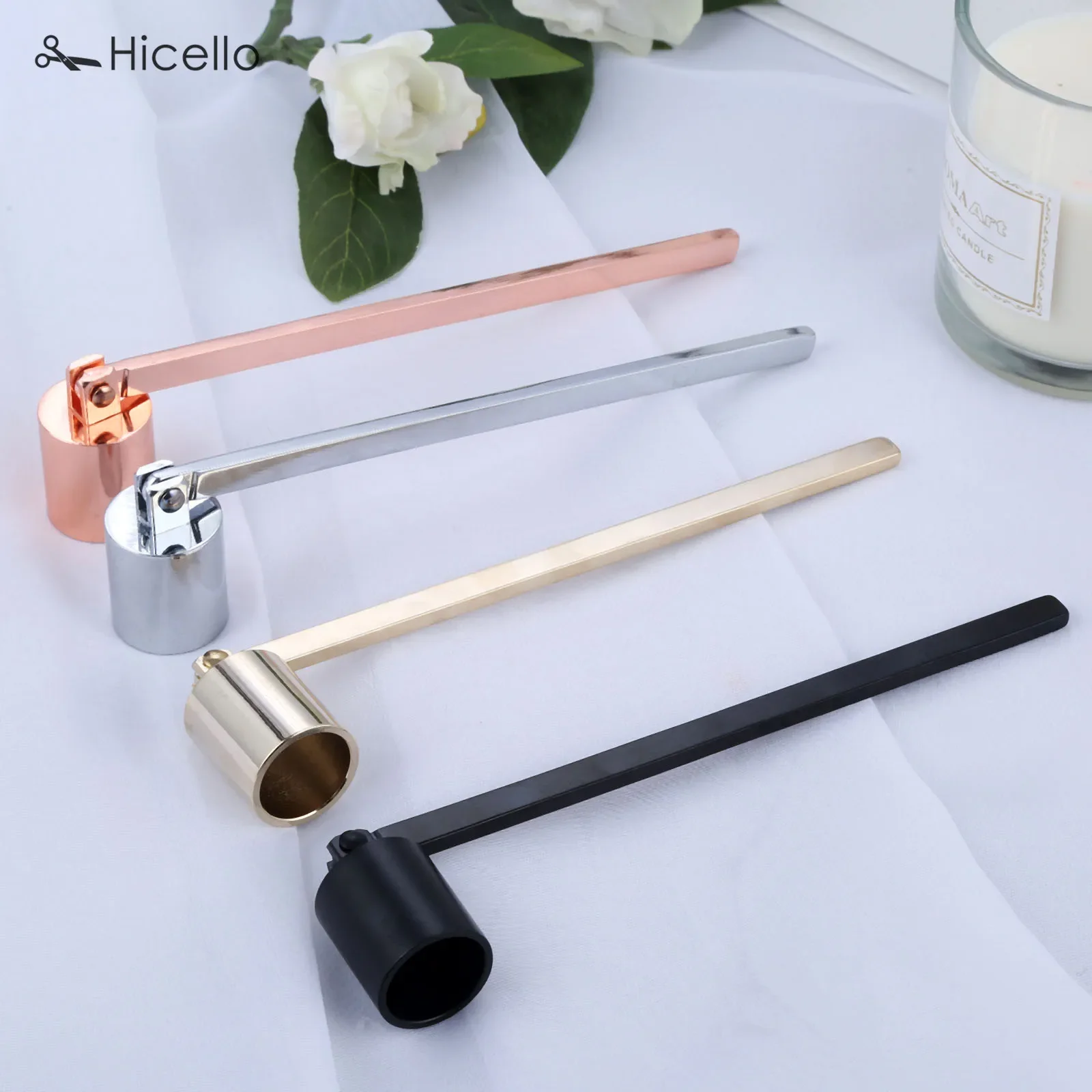 Stainless Steel Candle Snuffer Flame wick tool oil lamp dipper Extinguish Trimmer cutter 19cm put off Rose Gold Black Silve candle wick trimmer candle snuffer