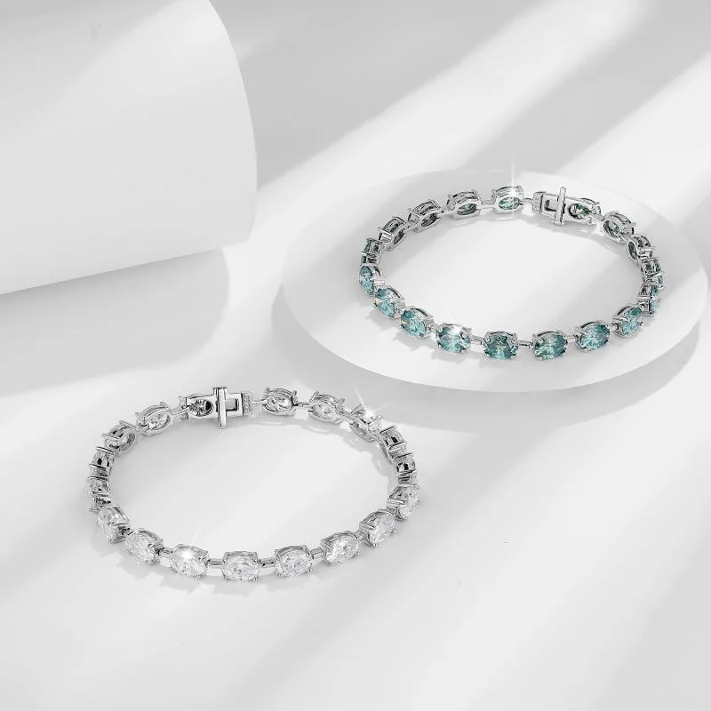 OEVAS 5*7MM 1CT D Color Full White Blue Green Moissanite 100% 925 Sterling Silver Bracelet For Women With GRA Party Fine Jewelry 4
