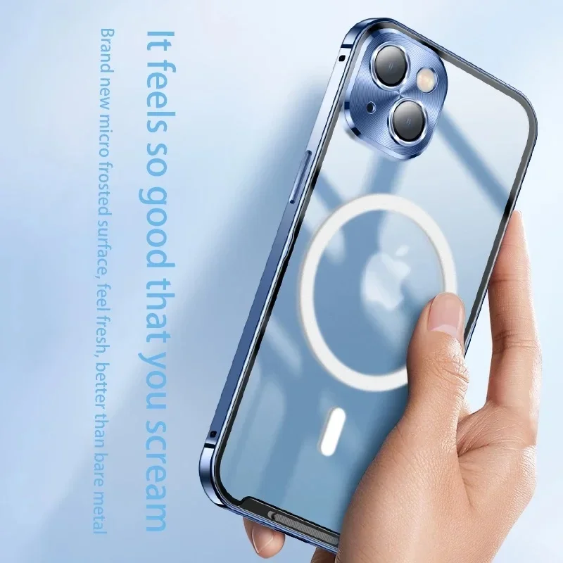 

Metal Magnetic case For iphone 15 14 13 12 Pro Max Aluminium alloy frame HD Glass ultra-thin Wireless charging protective cover