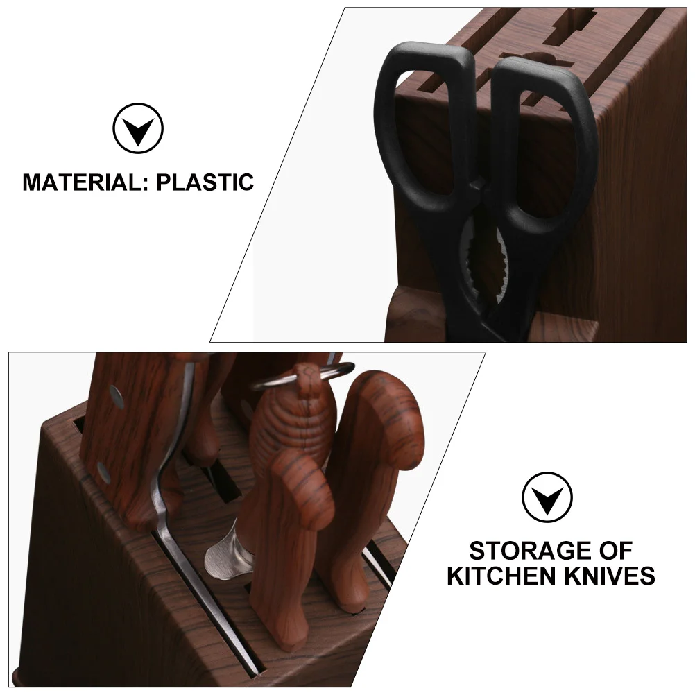 Knife Holder Kitchen Desktop Storage Rack Imitation Wood Grain Shelves Plastic