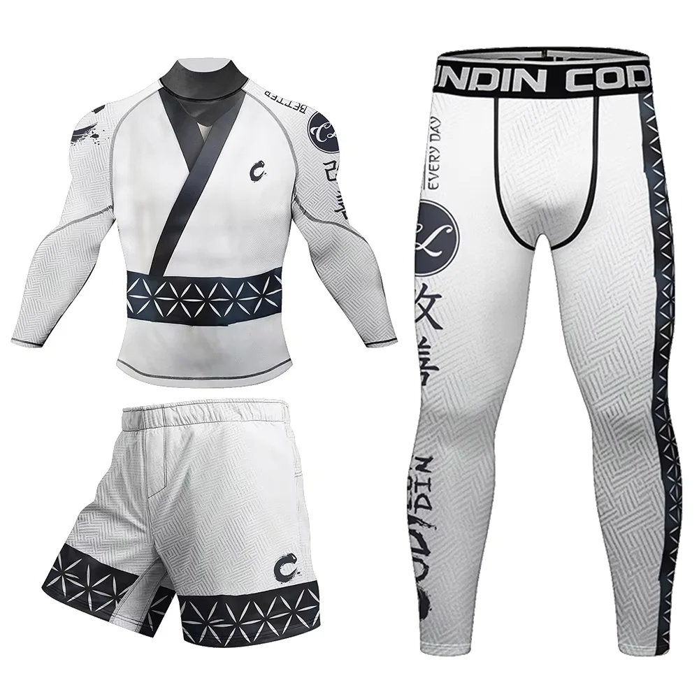 New Bjj Jiu Jitsu Rashguard For Men Boxing MMA T-shirt +Pant Set Brazilian Grappling MMA Compression Clothings Muay Thai Shorts