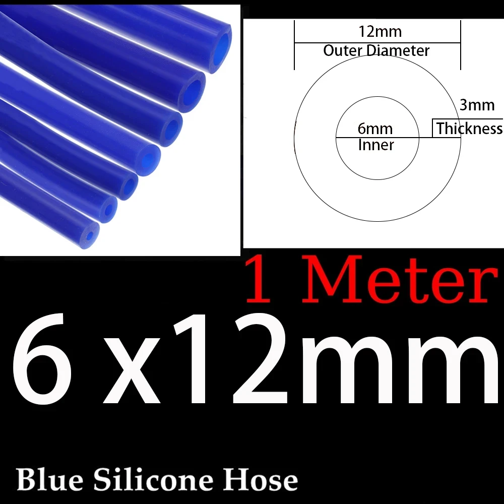 Universal Racing Silicone Vacuum Hose - 6x12mm, Multi-Color, Various Length Options
