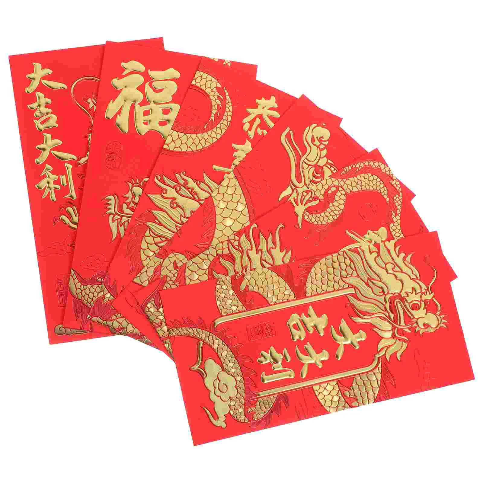 

6 Pcs New Year Red Envelope Envelopes Money For Cash Cartoon Bag Chinese Paper Packet Dragon