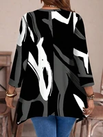 Plus Size Long Sleeve Abstract Print Tunic Top for Women with Asymmetrical Hemline - Image 3