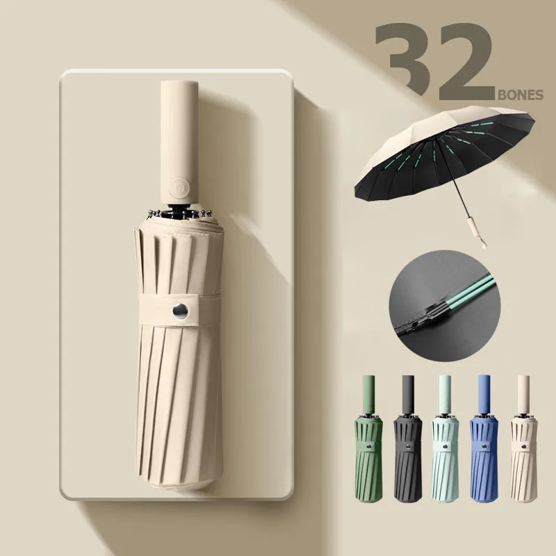 Large UV Umbrella Men Wind Resistant Reinforced Automatic Rain and Shine Dual Purpose Sunshade