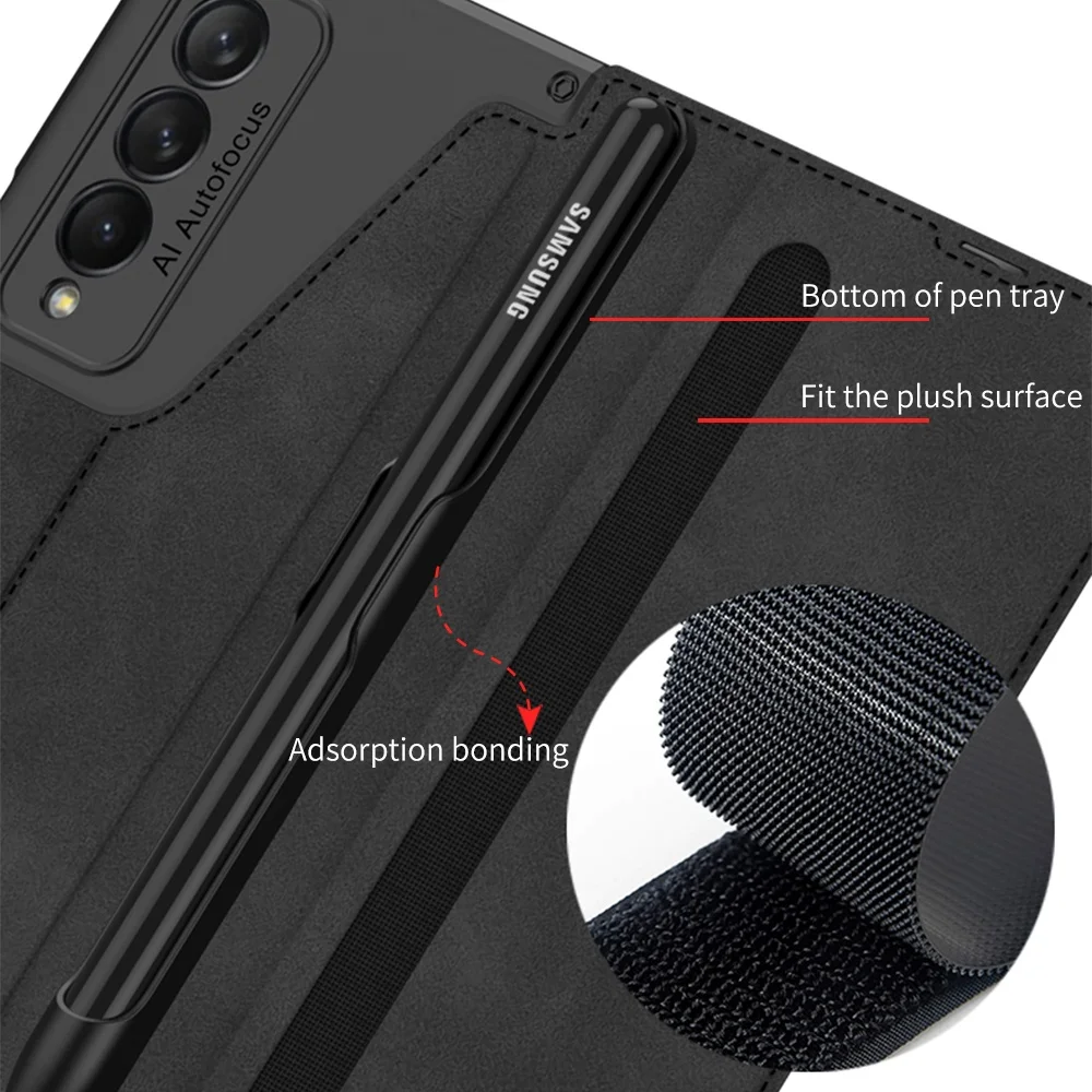 Case For Samsung Galaxy Z Fold 5 4 3 5G Case with Pen Slot and Card Holder For Fold5 Fold4 Fold3 Cover with Front Galss Flim