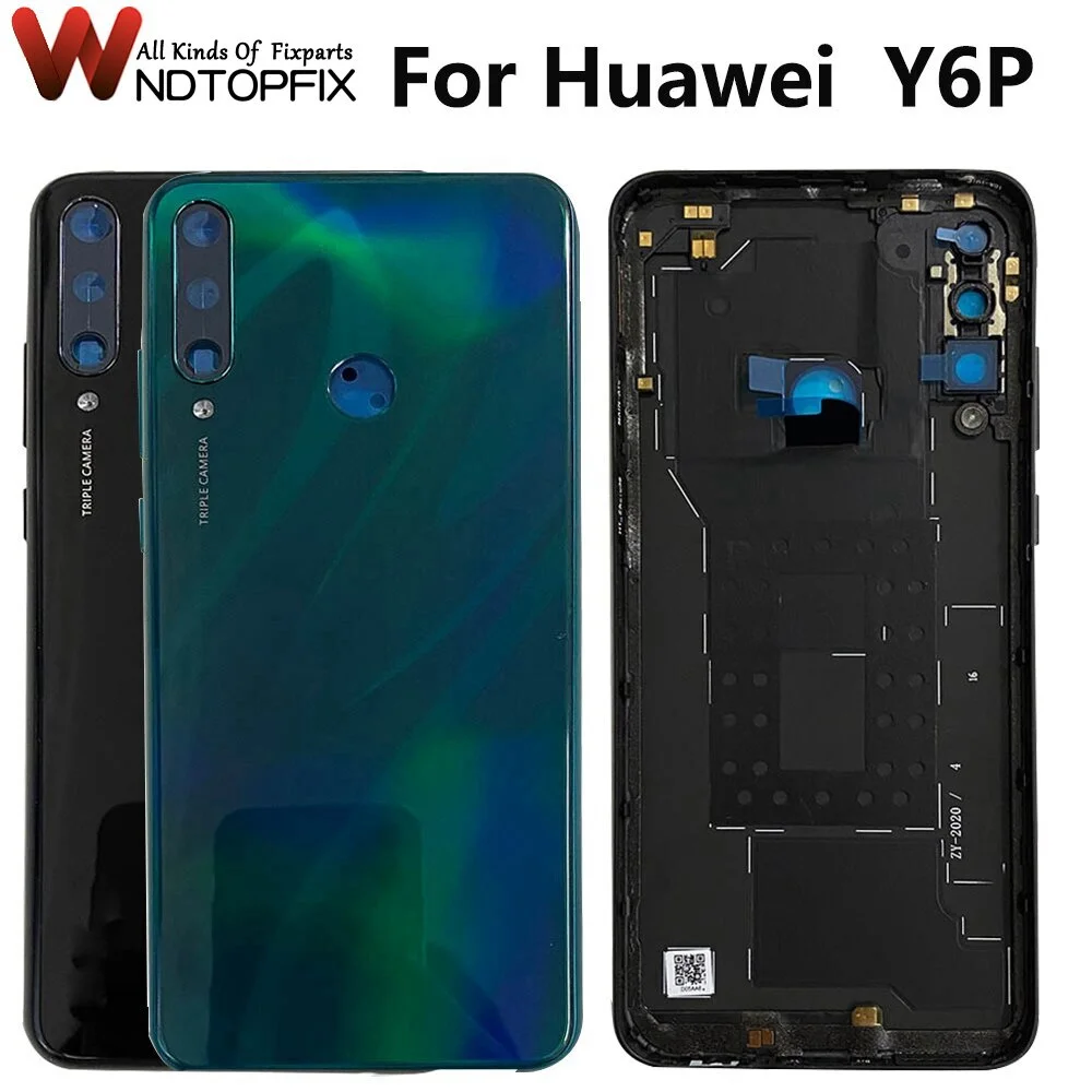 

Высококачественная задняя крышка батарейного отсека для Huawei Y6p со стеклянным объективом, запасные части для Huawei Y6p, задняя крышка, задний корпус