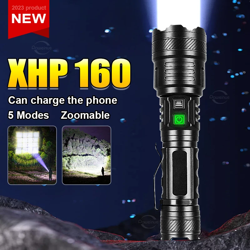 

Super XHP160 High Power Led Flashlights Rechargeable USB Torch Tactical Camping Lantern 18650 26650 Flashlight Telescopic Zoom