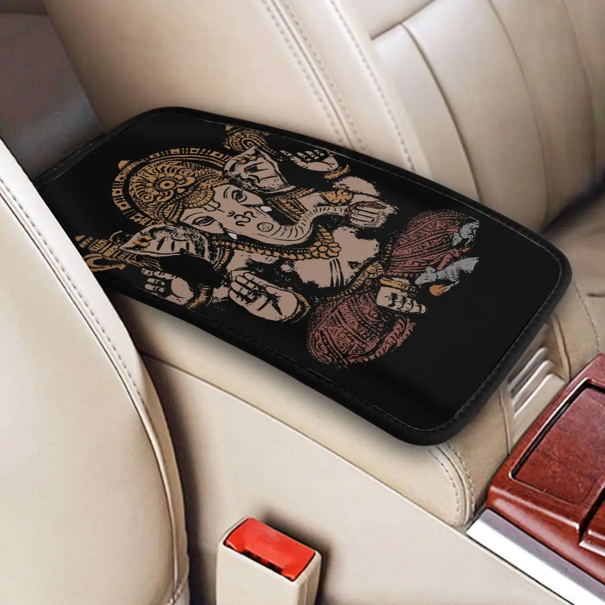 Car Arm Rest Cover Mat Leather Ganesha 3D Center Handle Box Pad Cushion Shiva Hindu God India Lingam Auto Accessories Interior