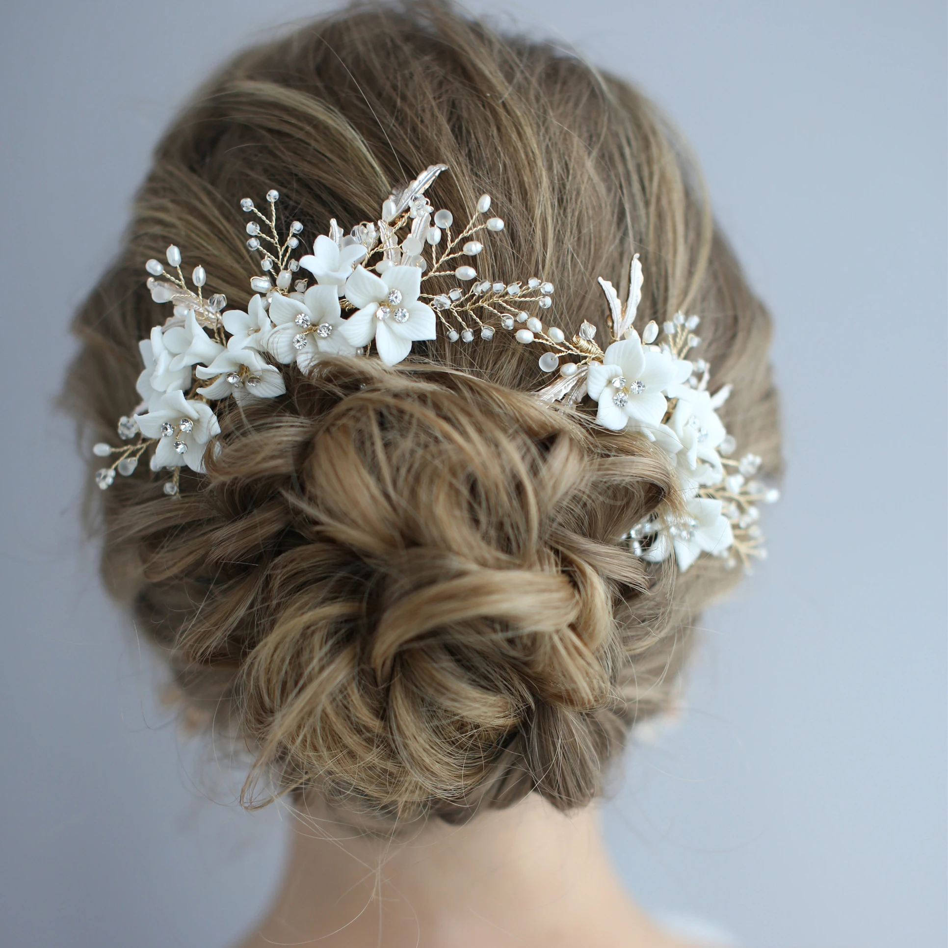 

Elegant Clay Floral Bridal Headpiece Handmade Hair Comb Set Wedding Hair Jewelry Women Hairstyle Accessories