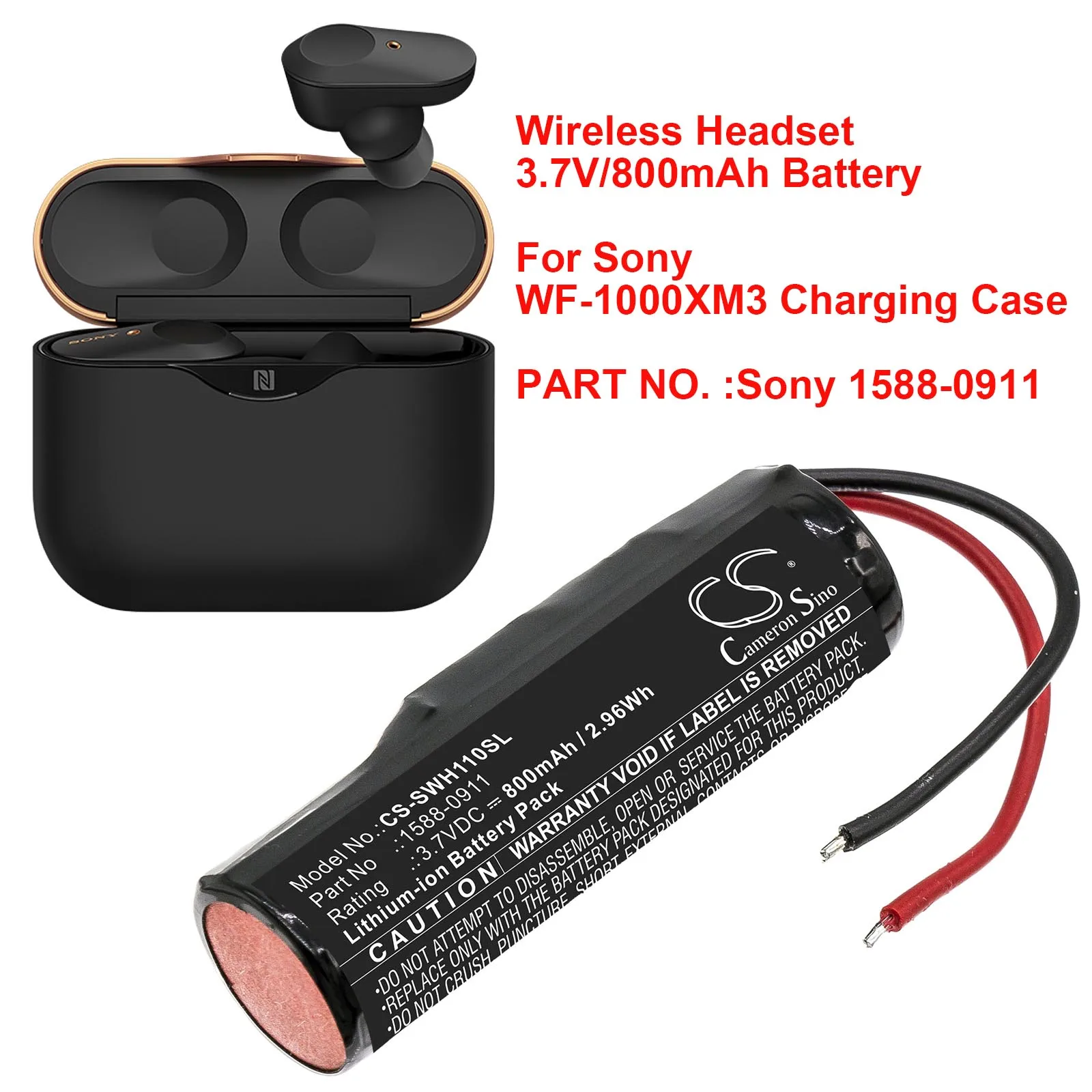 Bateria de Fone de Ouvido sem Fio para Sony Estojo de Carregamento Wf-sp900 3.7v 800mah 15880911 Wf1000xm3