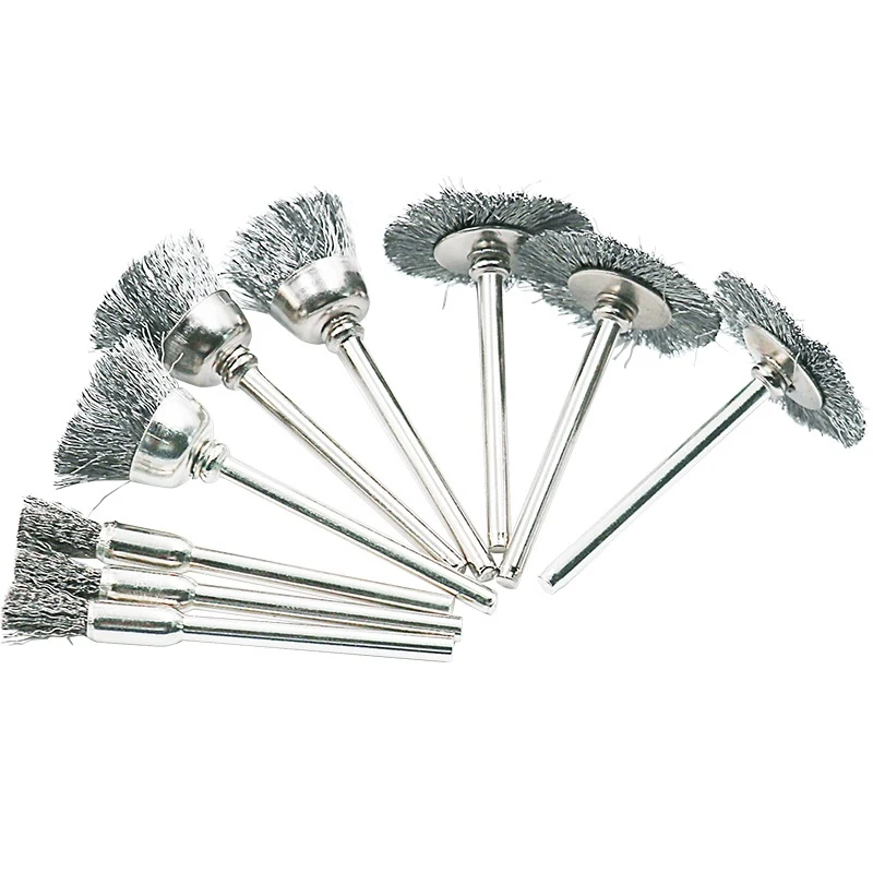 9Pcs Spazzola In Acciaio Filo Ruota Spazzole Die Grinder Strumento Rotativo Strumento Elettrico Per L'Incisore