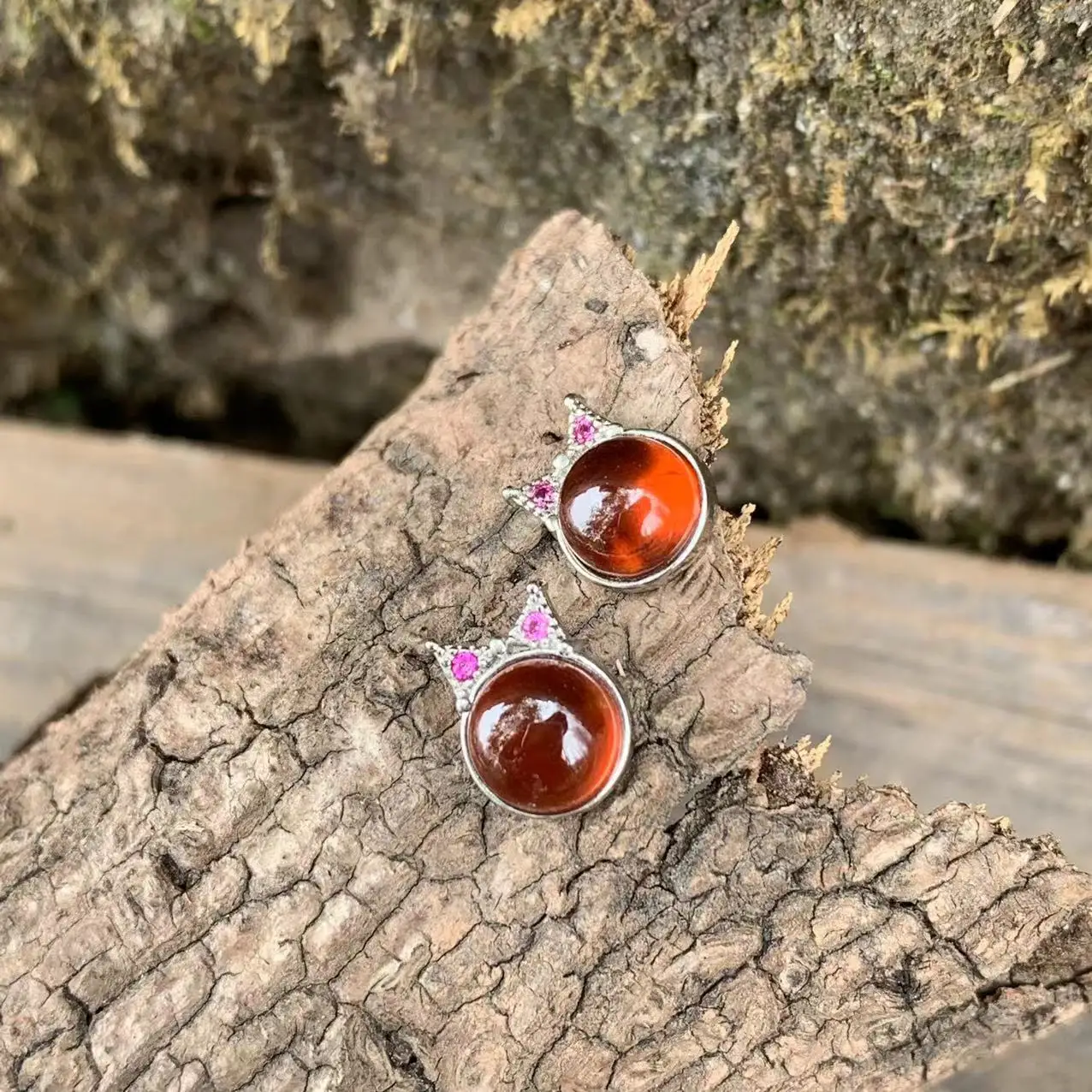 Natural Garnet 925 Sterling Silver Stud Earrings for women Heart Stone Jewelry Gift