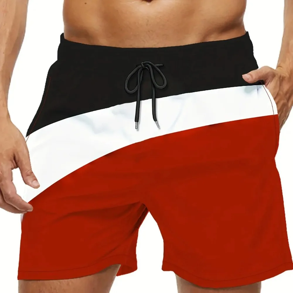 Trendy Color Block Pattern Print Men's Women Swim Trunks Quick Dry Drawstring Beach Shorts Men's Pants Swimwear For Summer Beach 5