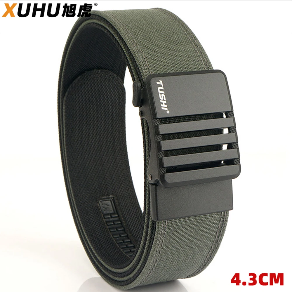 XUHU New Unisex Elastic Belt Hard Metal Buckle Quick Release Tough Stretch Nylon Men's Military Tactical Belt Casual Waistband