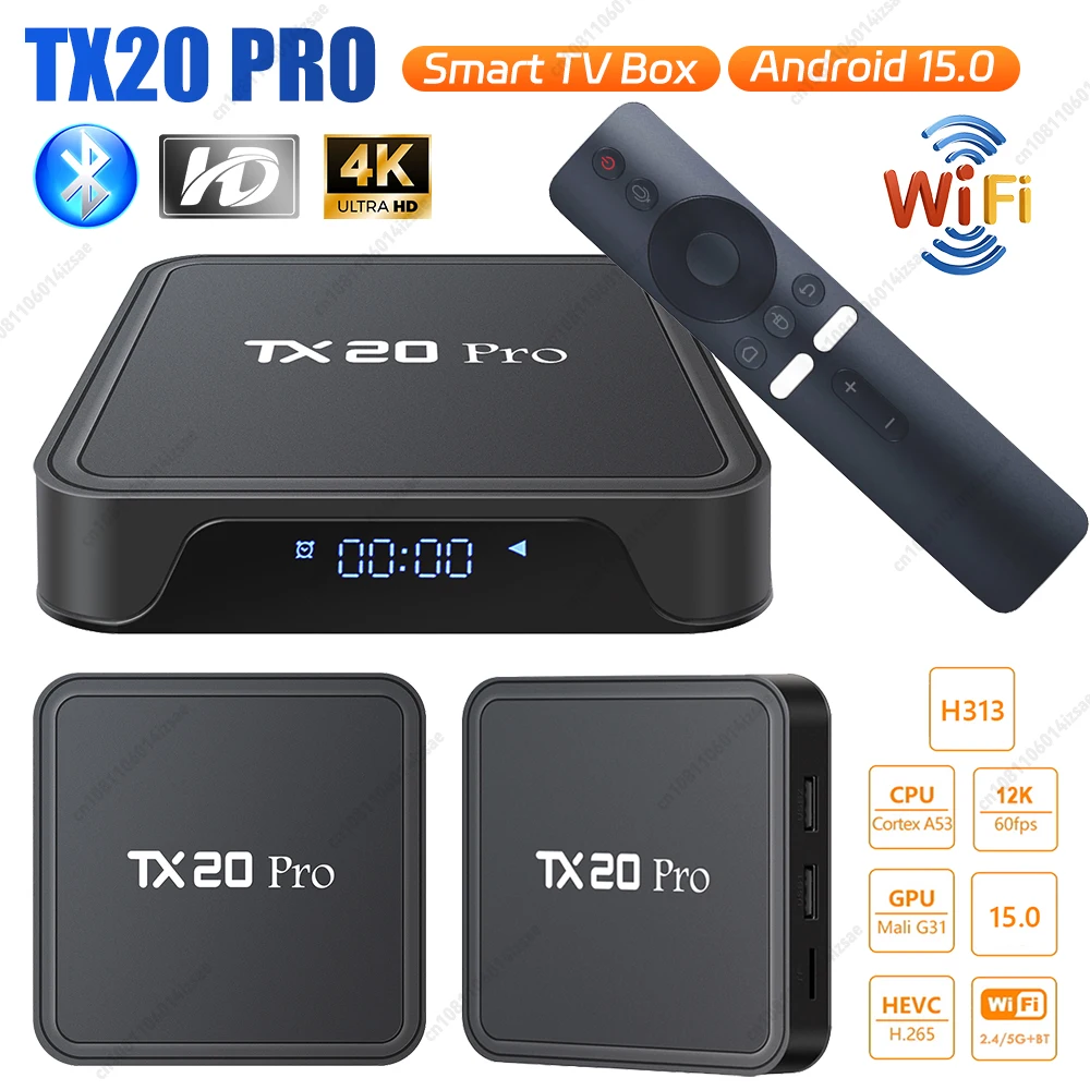 TX20 PRO ATV Android 15.0 Smart TV Box Allwinner H313 Quad Core 4K HD Media Player Dual WIFI BT5.2 Android TV Box 1GB 8GB