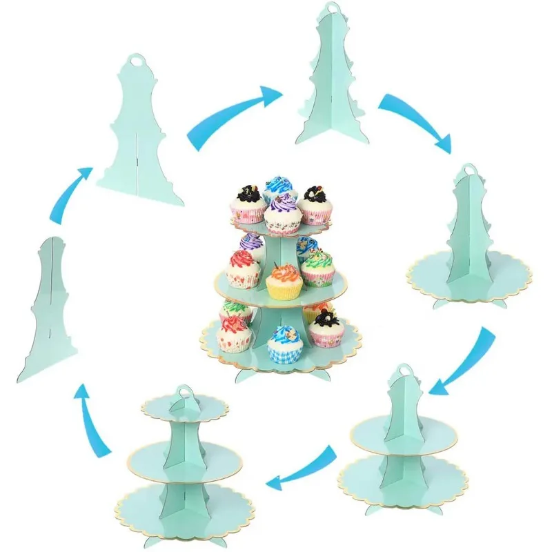 Présentoir à Gâteaux Blanc à 3 Niveaux - Présentoir à Desserts en Plastique Réutilisable - Présentoir à Assiettes de Fruits Rond