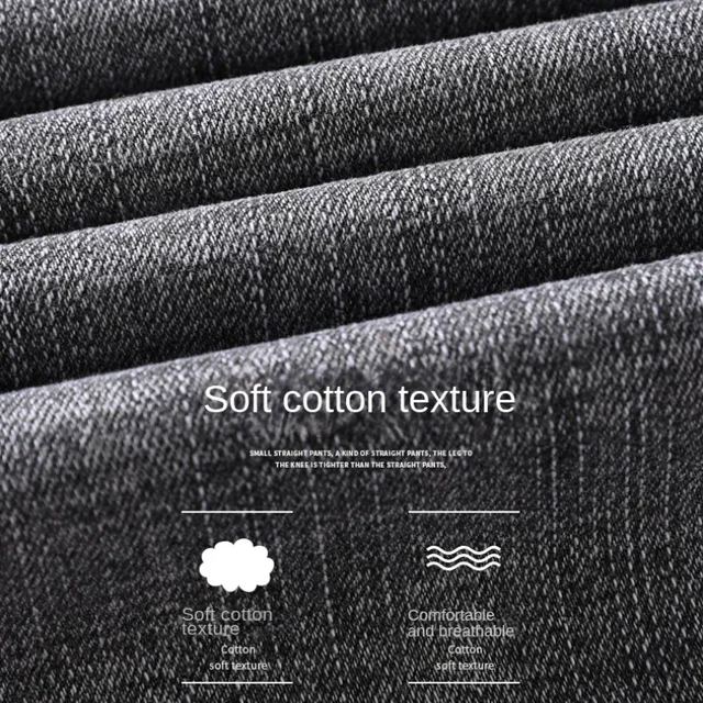 2024 Cotton Stretch Jeans Business Casual Men's Thin Denim Jeans Grey Spring Summer Brand New Fit Straight Lightweight 2