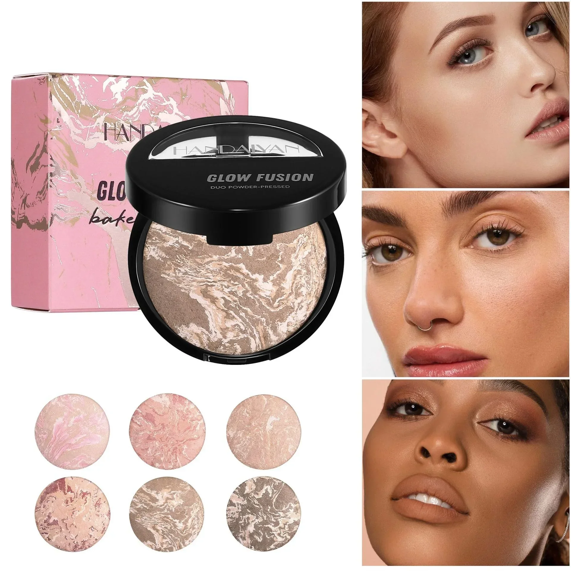 Facial Contouring Baked Powder Wheat Tan Bronzers Makeup Setting Powder Oil-control Medium Coverage Marble Highlighter Palette