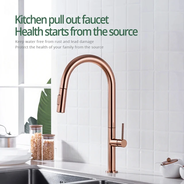 ก๊อกน้ำห้องครัวแบบหมุนได้ 360 องศา ก๊อกน้ำแบบดึงออกได้ ก๊อกผสมน้ำร้อนน้ำเย็นแบบมือจับเดี่ยว 2