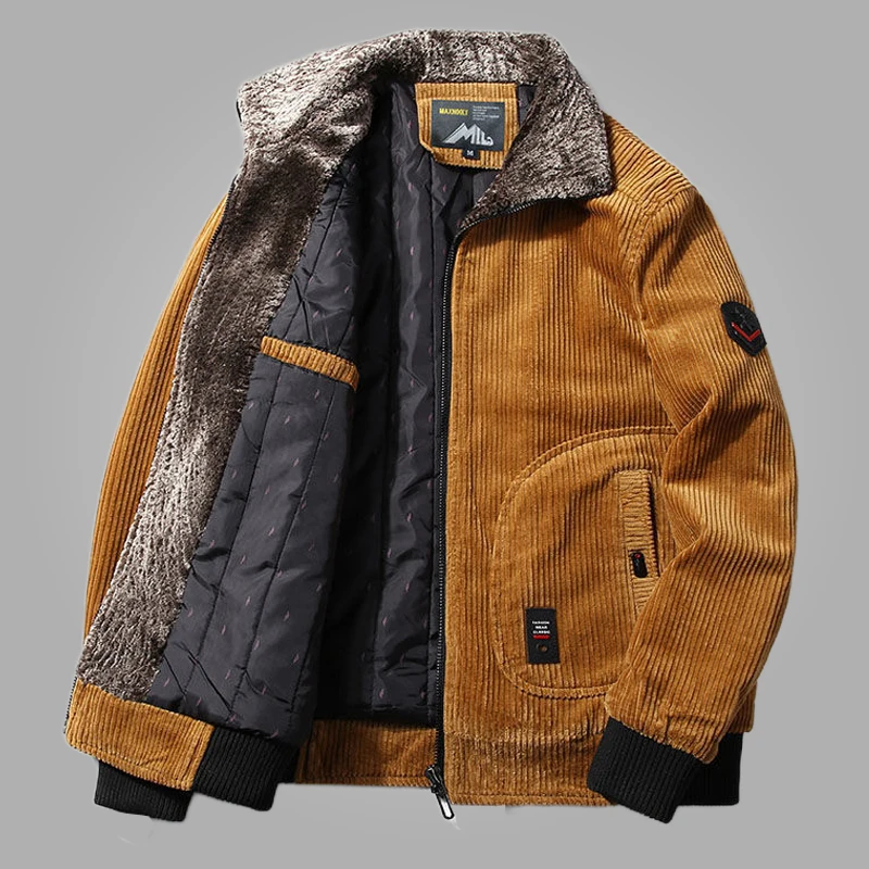 

Men's Winter Corduroy Jackets and Coats Male Warm Thermal Windbreaker Fur Collar Casual Jacket Outerwear Clothing Plus Size 6XL