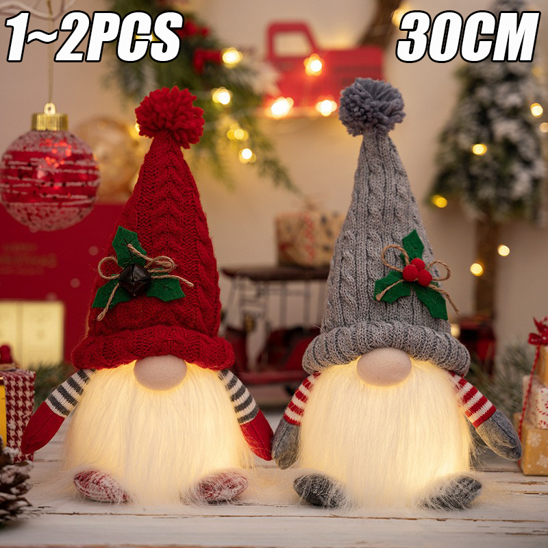 2024 Gnome 30cm Christmas Decorations Light Up Christmas Gnomes Plush Ornaments Knited Elf Dwarf Gift Home Table Decor