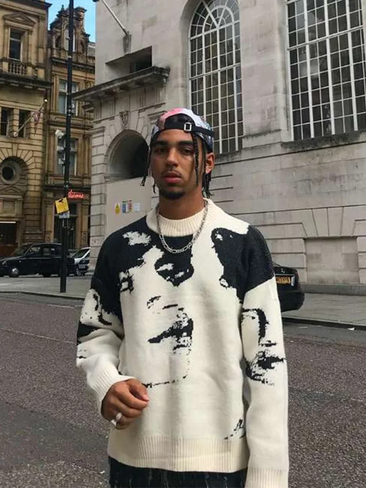 

Oversized Knitted Sweater Women Knitwear Print Girl Pullover Sweater Woman Winter 2022 Y2k Streetwear Jumper New Hollow Out Thic