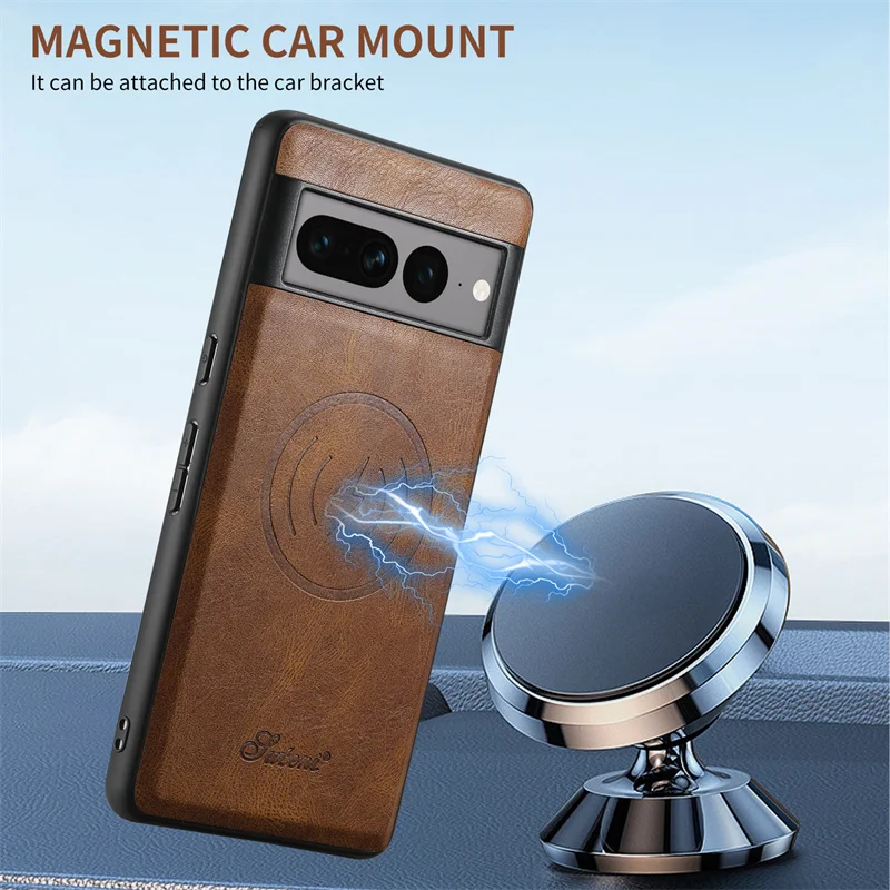 Luxury Hybrid Retro Leather Shockproof Back Case with Magnet