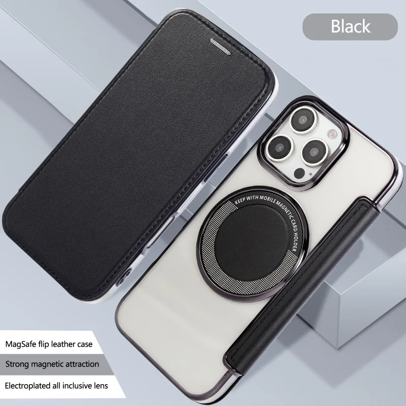 Electroplated Flip Leather Wireless Charging Phone Case with RFID Protection - Luxury Cover