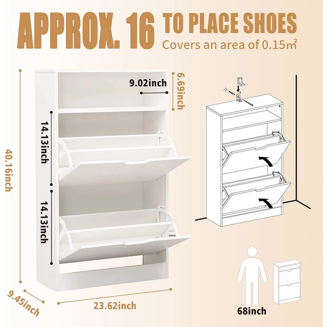 Modern Entryway White Shoe Storage Narrow Shoe Cabinet with 2 Flip