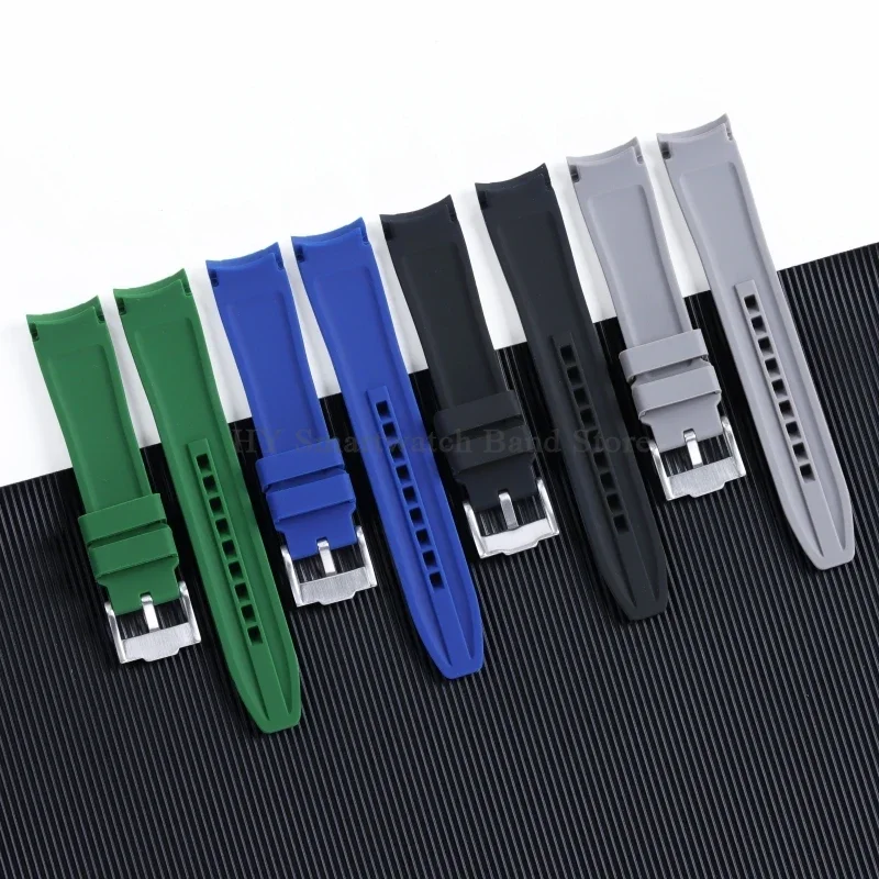 Waterproof Rubber Sport Watch Strap with Curved Design and Metal Pin Clasp