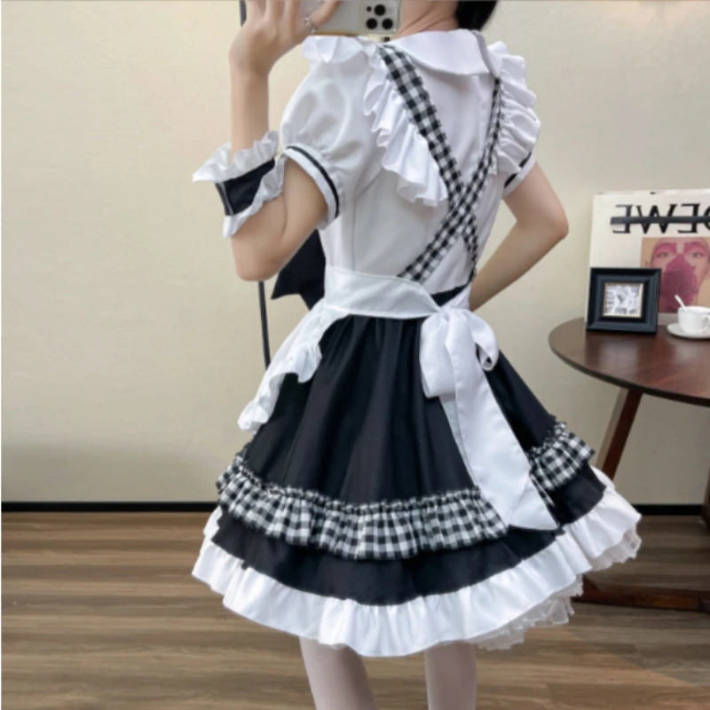 Lolita Cosplay Costumes Plaid Maid Cosplay Costumes S-5XL Women Anime Halloween Apron Restaurant Maid Outfits Lolita School Girl Kawaii Party Clothing
