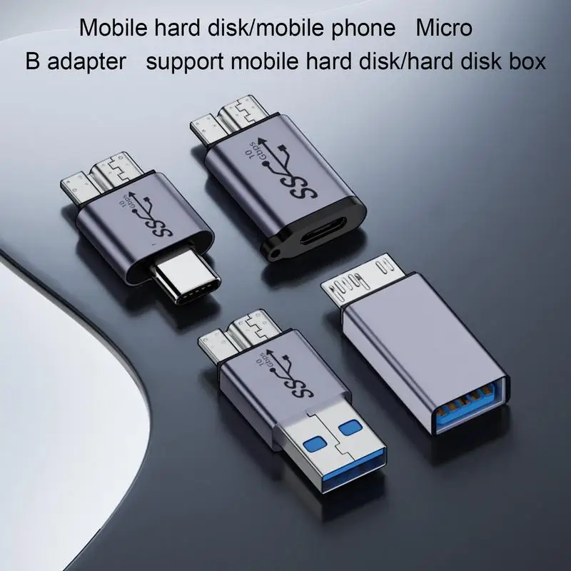 

USB A To Micro-B 3.0 Adapter 10Gbps Speed Data Sync Converter Micro-B To USB C Adapter For HDD SSD USB C External Hard Drive