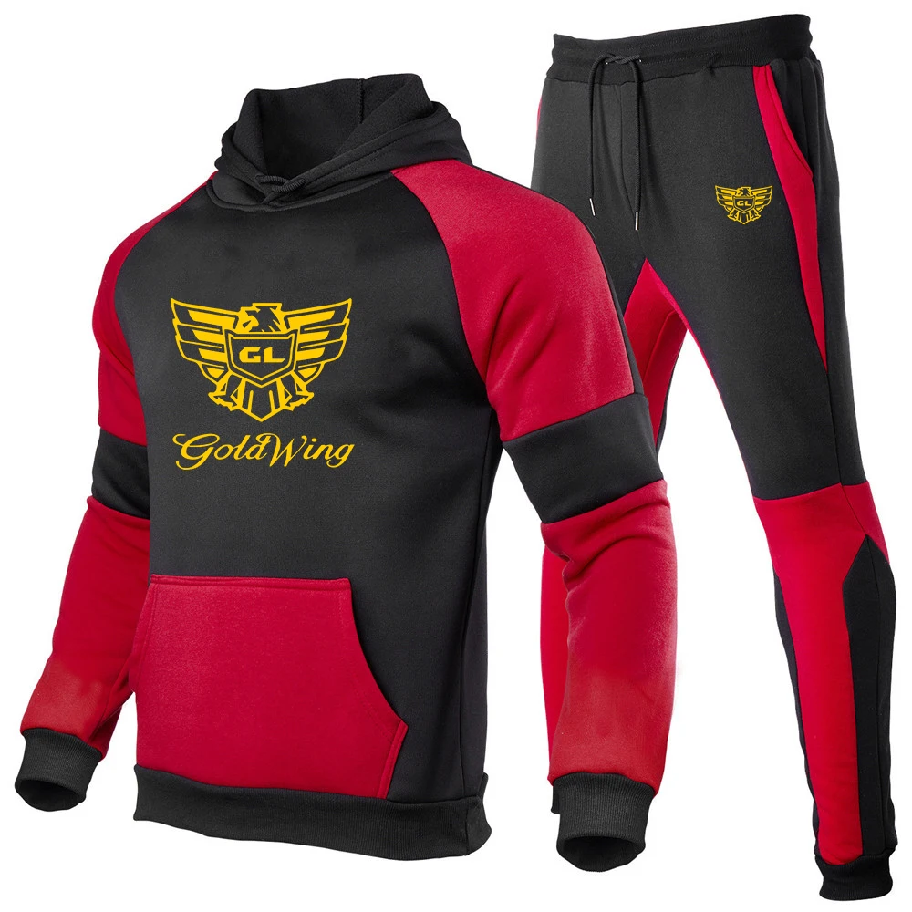 2023 Spring Autumn Goldwing GL1800 GL1500 Motocycles Print Men's Hooded Sweatshirt+Sports Trousers Popular Patchwork Cotton Sets goldwing gl1800 gl1500 motocycles print 2023 two piece suit men s cotton short sleeve t shirt shorts man casual sports wear