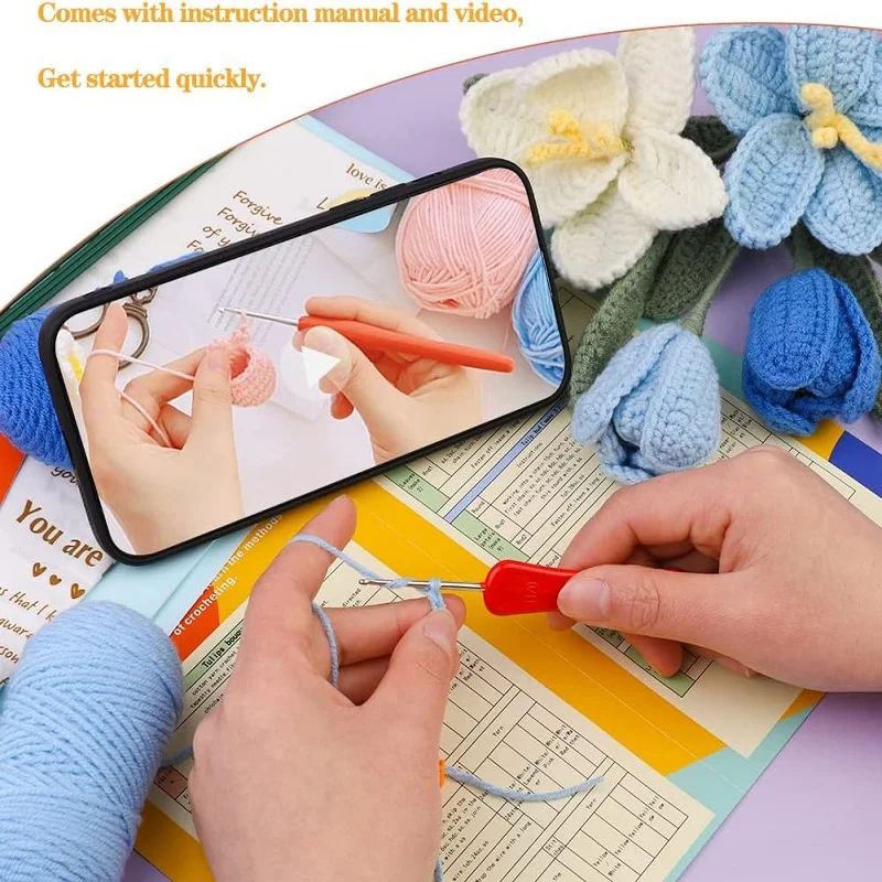 LMDZ Knitting Starter Kit for Beginners Adults Flowers Knitting Kit with  Step-by-Step Instructions Easy Crochet Kit for Beginner - AliExpress