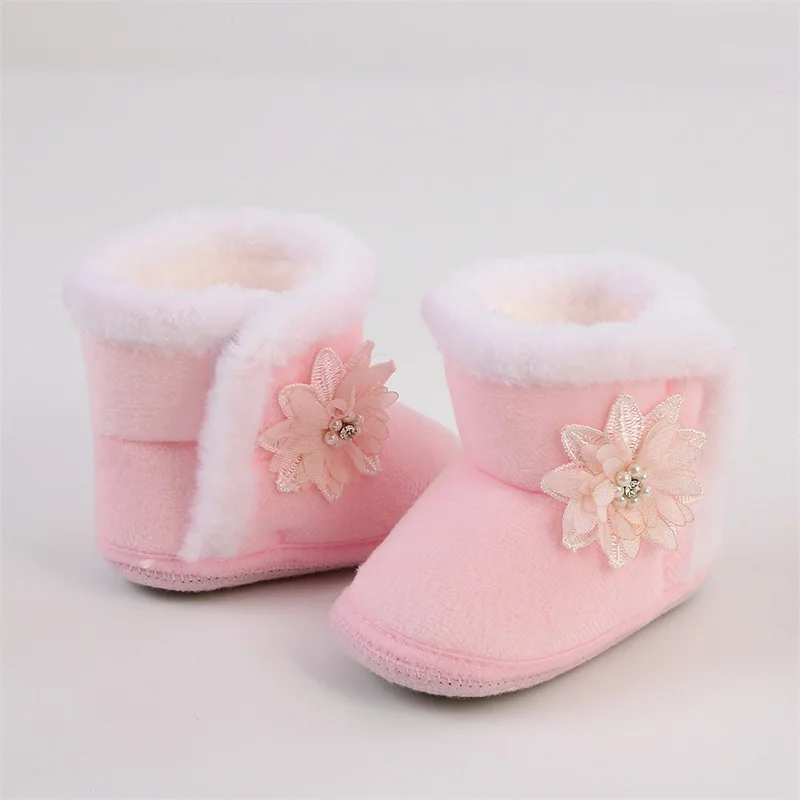 VISgogo Baby Shoes  Girls Snow Boots Winter Warm Flower Ankle Boots Baby Walking Shoes for Toddler Infant 6-15 Months