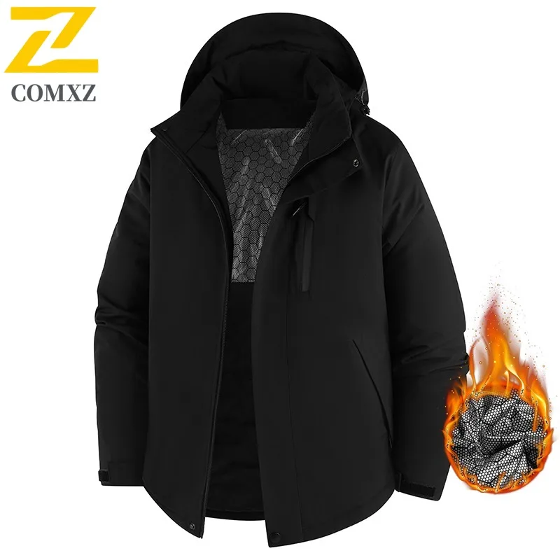COMXZ Men Jacket Thicken Outdoor Adventure Windproof Warm Parka Casual Solid Color Travel Lightweight Cold Resistant Winter Coat