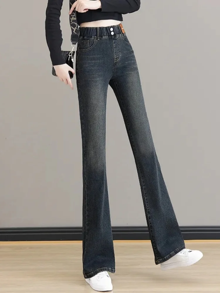 Korean Style Fashionable Micro Flared Jeans For Women Elastic Waist Loose High Waist Self Cultivation Pants Pantalones De Mujer