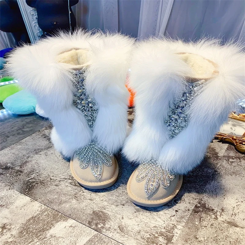 

Mid-tube winter plus cashmere warm boots all fashion rhinaute fox hair handcrafted custom fur integrated boots for women 35-44