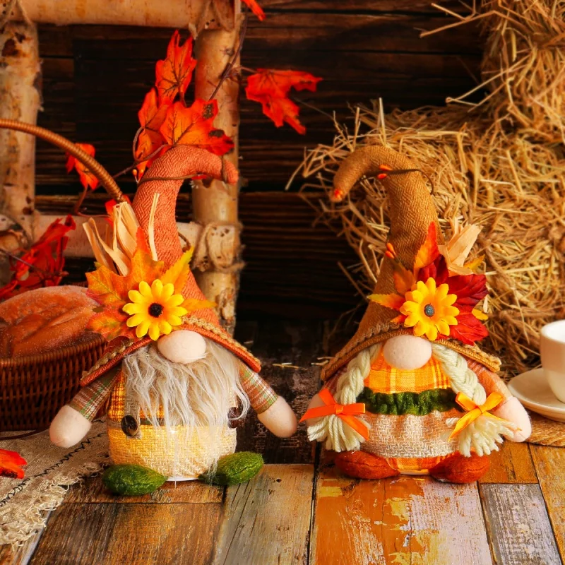 Thanksgiving Scarecrow Doll Series Decoration Harvest Season Maple Leaf Straw Hat Doll Creative Desktop Decoration Birthday Gift