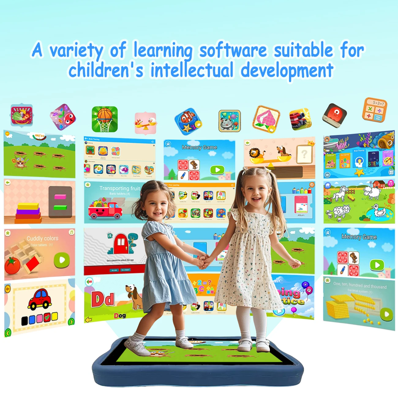 키즈 태블릿 2+32GB, 7'' 안드로이드 태블릿, 듀얼 카메라, 게임 교육 학습, 장난감 어린이 선물 PC 패드, 핑크블루