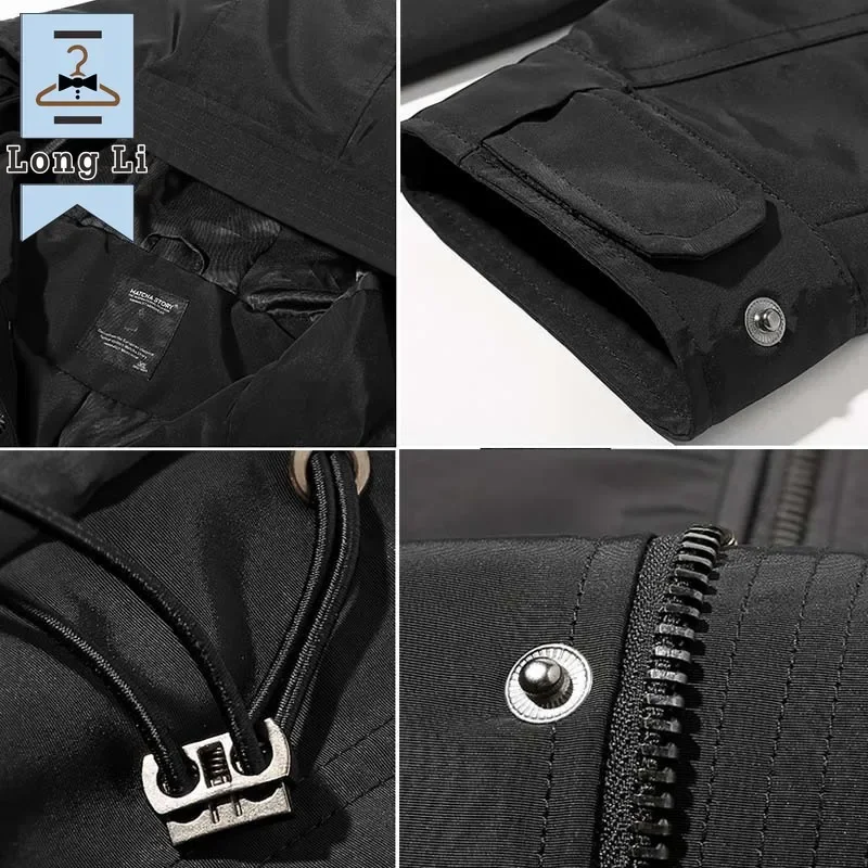 Spring Autumn Long Trench Coat Men Fashion Hooded Windbreaker Black Overcoat Casual Jackets Big Size 6XL 7XL 8XL