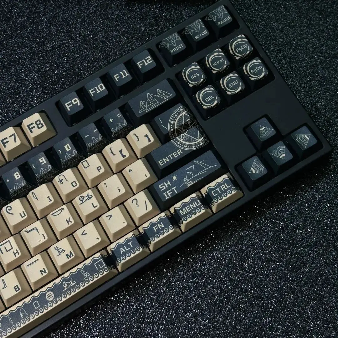 Estilo Rei Egípcio Retro Keycap Altura Cereja Conjunto Completo Processo de Sublimação Pbt Azul Cáqui 130 Chaves - Imagem 4