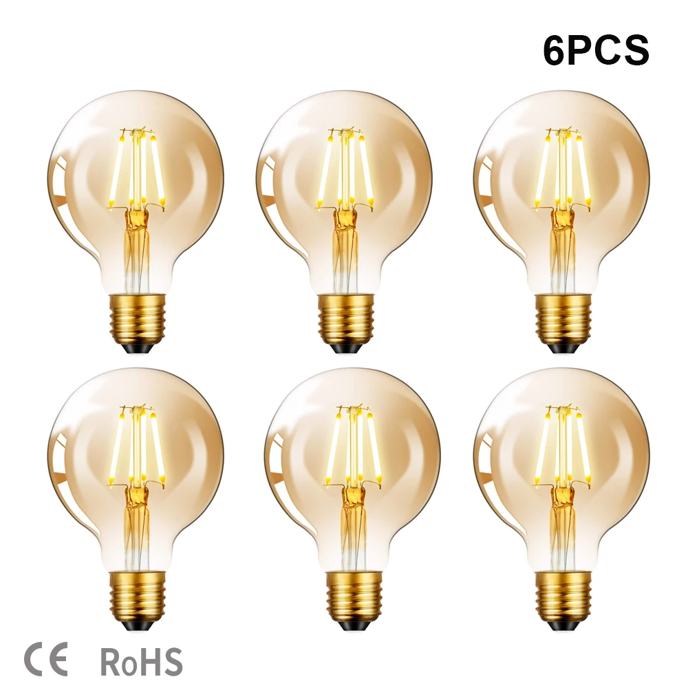 LED Edison Bulb Dimmable 4W 8W Antique Retro Vintage E27 LED Bulb Filament Light G80  Amber Glass Bombillas Lamp Bulb genixgreen t45 antique flexible tubular led bulbs spiral filament amber glass edison tube light bulb e27 220v dimmable led lamps