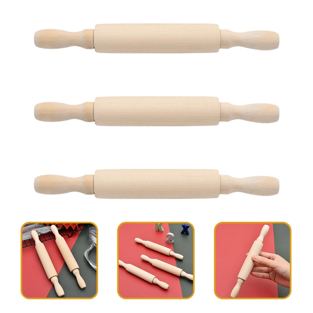 

3 Pcs Mini Rolling Pin Kitchen for Dough No Paint Baking Wood Supplies Small Roller