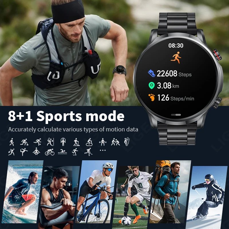LIGE Smart Watch 1.95 inch Large Screen Bluetooth Calling Health Monitoring 500mAh Large Battery AI Voice Men Smartwatch EX100 6
