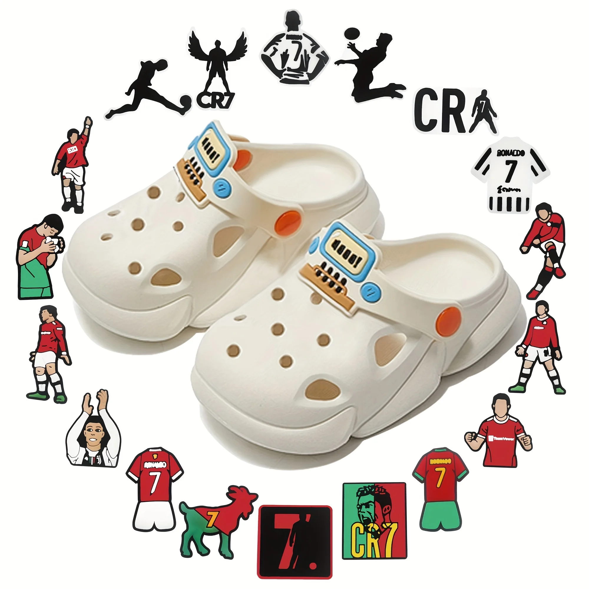 18Pcs Football Design Shoe Flower Charms Clogs Bogg Bag Bubble Slides Sandals PVC Shoe Decorations Beach Bag Accessories shoe charms