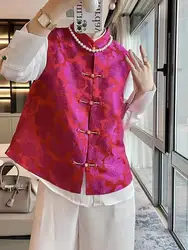 2024 new chinese style women fashion daily vintage floral jacquard oriental vest lady graceful tangsuits versatile vest coat